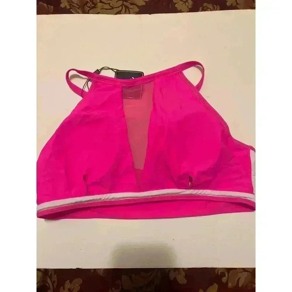 Sheer Mesh Deep Plunge Tankini Bikini Swimsuit Top Pink NWT Size XL - Picture 6 of 8